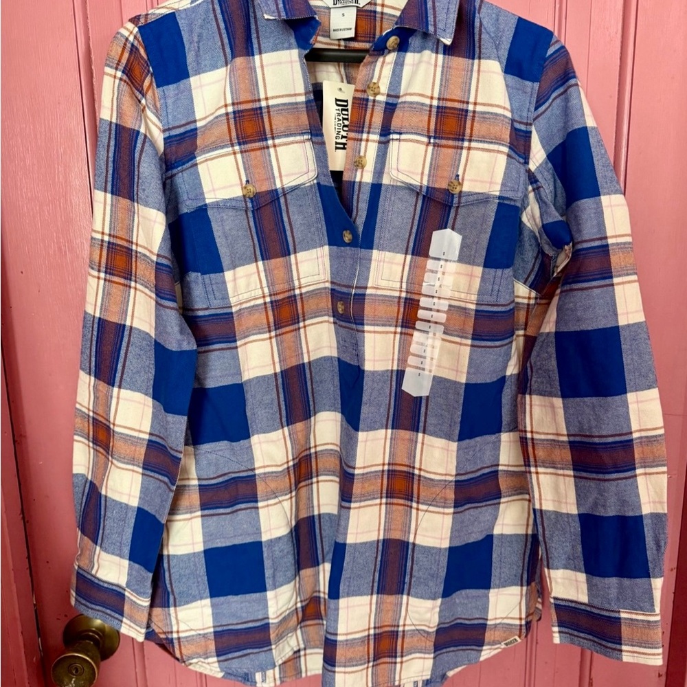 Duluth Trading Co Blue Free Swinging Tunic Flannel Shirt/ NWT